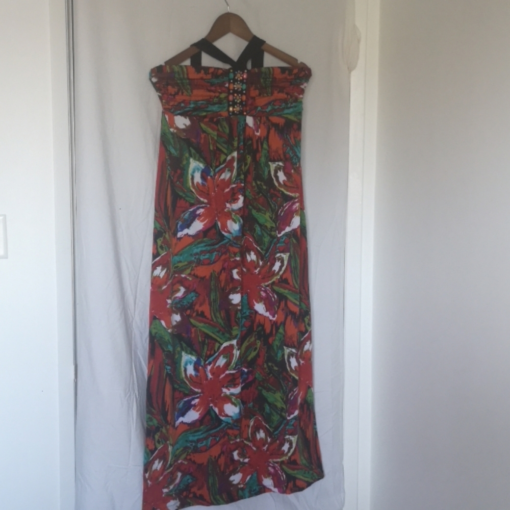 Tropical beaded maxi dress